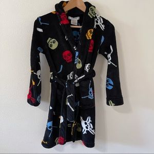 Black Plush Skull Fleece Robe Komar Kids-Medium